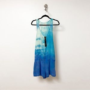 Gypsy 05 100% Silk Sleeveless Fall Y2K Casual Racer Back Tie Dye Ombre‎ Blue